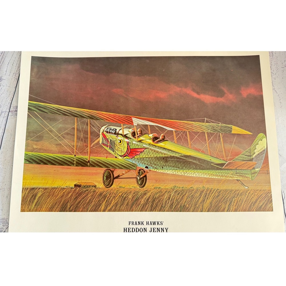 Frank Hawks Heddon Jenny Biplane Aviation Art Print Vintage Style Lithograph
